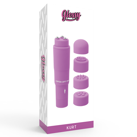 Vibrator Mini Multiviteza, cu 4 Capete Interșanjabile, din ABS, Mov,  Rezistent la Apa, 10,7 cm, Glossy [4]