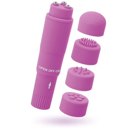 Vibrator Mini Multiviteza, cu 4 Capete Interșanjabile, din ABS, Mov,  Rezistent la Apa, 10,7 cm, Glossy [2]