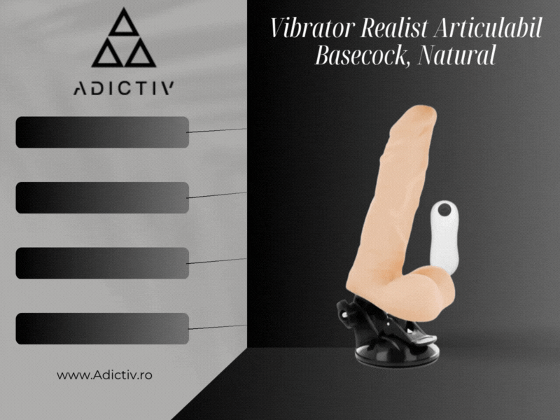 Vibrator realist articulabil Basecock, cu telecomanda, ventuza, 12 moduri vibratie, din TPE, 21 cm [1]