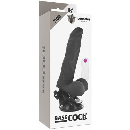 Vibrator realist articulabil Basecock, cu telecomanda, ventuza, negru, 12 moduri vibratie, din TPE, 21 cm [5]