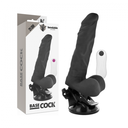 Vibratoare realiste - Vibrator realist articulabil Basecock, cu telecomanda, ventuza, negru, 12 moduri vibratie, din TPE, 21 cm