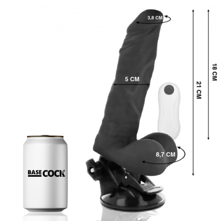 Vibrator realist articulabil Basecock, cu telecomanda, ventuza, negru, 12 moduri vibratie, din TPE, 21 cm [2]