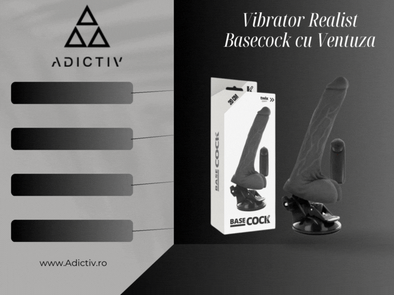 Vibrator Realist Basecock cu Ventuza, Telecomanda si Functie de Extensor Penian, Negru, 20 cm [1]