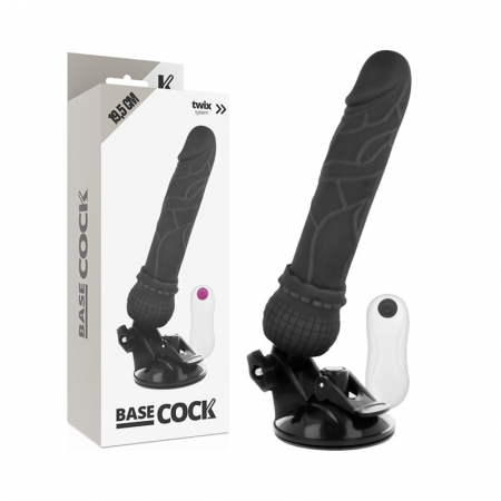 Vibratoare realiste - Vibrator Realistic  Basecock cu 12 Moduri, Ventuza și Telecomanda, Negru, din TPE, 19.5 cm