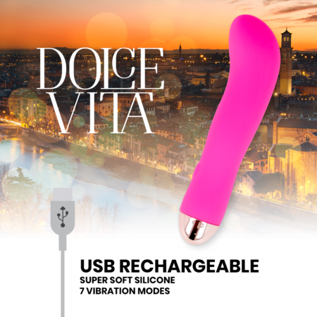 Vibrator Reincarcabil Dolce Vita Two Roz cu 7 Moduri de Vibratie, Silicon Medical [5]