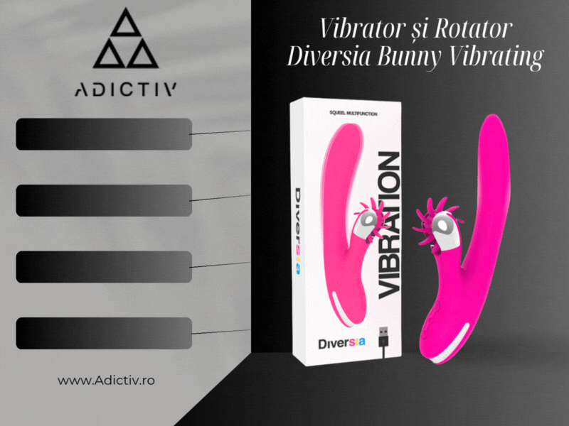Vibrator și Rotator Diversia Bunny Vibrating - 7 Moduri Vibratii, Stimulare Clitoris, USB, 24 cm [1]