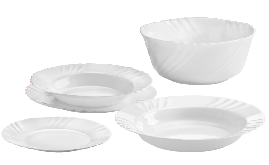 BORMIOLI EBRO Set serviciu masa opal 20 piese, 18 farfurii, 1 bol salata si 1 platou adanc [1]