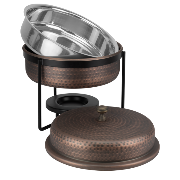 CULINARO ANTIQUE Chafing dish rotund, D33,5cm, 5lt, inox texturat cu invelis cupru antichizat, suport negru [2]