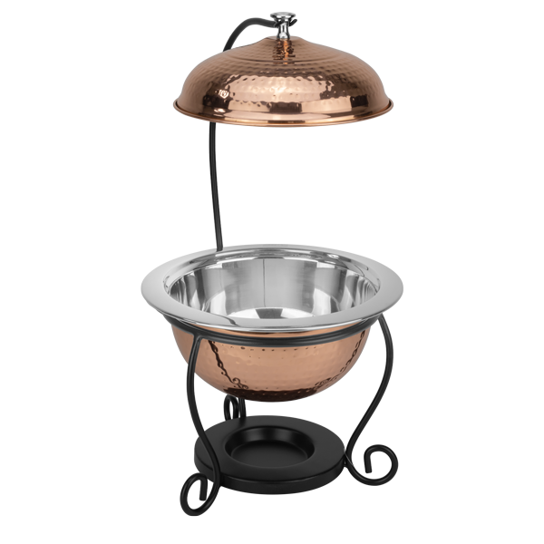 CULINARO Chafing dish rotund, D25cm, 3lt, inox texturat cu invelis cupru si suport negru [2]