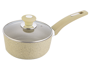 CULINARO ECO Cratita inductie 18cm cu maner si capac sticla, aluminiu cu strat ceramic antiaderent marmorat crem [1]