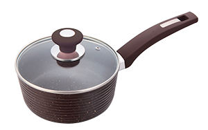CULINARO ECO Cratita inductie 18cm cu maner si capac sticla, aluminiu cu strat ceramic antiaderent marmorat, maro [1]