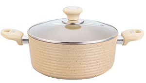 CULINARO ECO Oala inductie 24cm cu capac sticla, aluminiu cu strat ceramic antiaderent marmorat, crem [1]