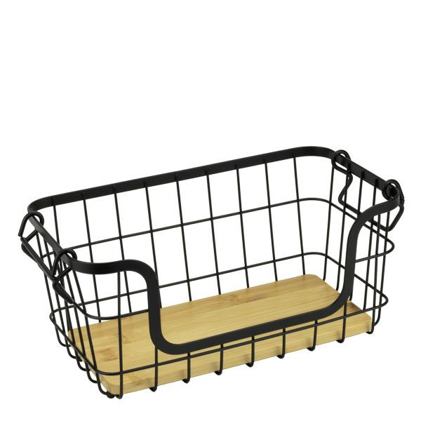 CULINARO HOME Cos depozitare legume/fructe dreptunghiular, metal/lemn, 30,9x16xh14,5cm, negru mat [1]