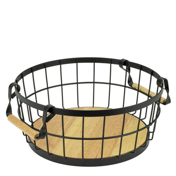 CULINARO HOME Cos pentru fructe rotund cu manere, metal/lemn, D28,2xh12,3cm, negru mat [1]