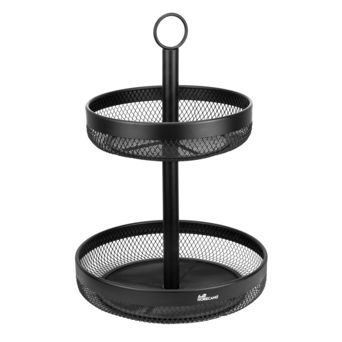CULINARO HOME Fructiera rotunda cu 2 niveluri, D25/D29xh44cm, plasa metalica, negru mat [1]
