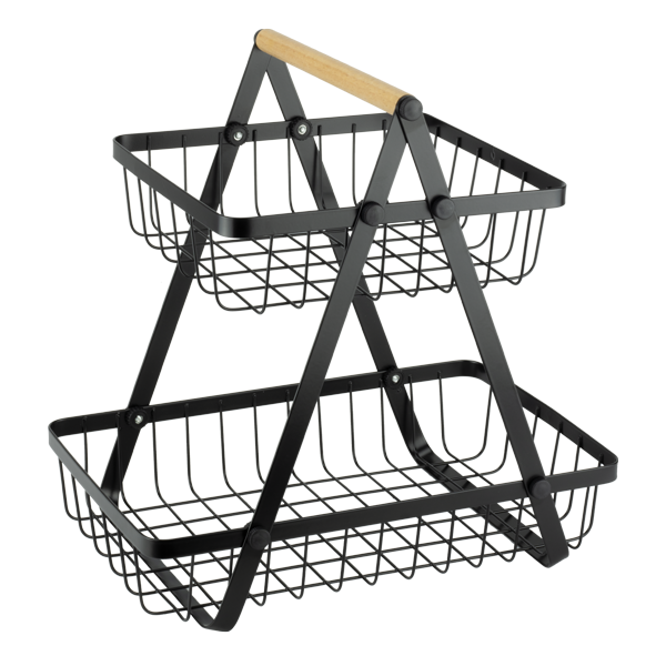 CULINARO OLD SCHOOL Fructiera cu 2 niveluri dreptunghiulara, metal cu maner lemn, neagra [1]