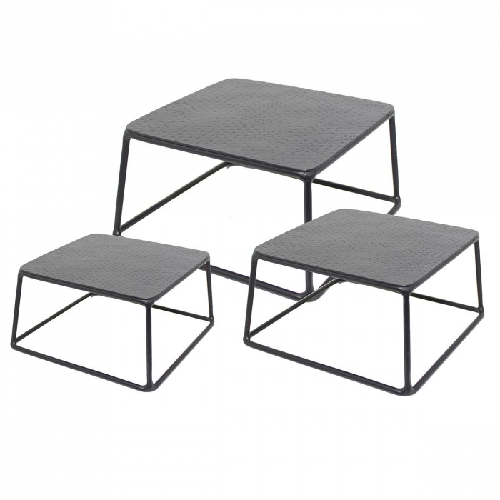 CULINARO OLD SCHOOL Set 3 display-uri metalice patrate pentru bufet, 15,3x15,3xh8cm/18x18xh10,3cm/20,3x20,3xh13cm, negru mat [1]