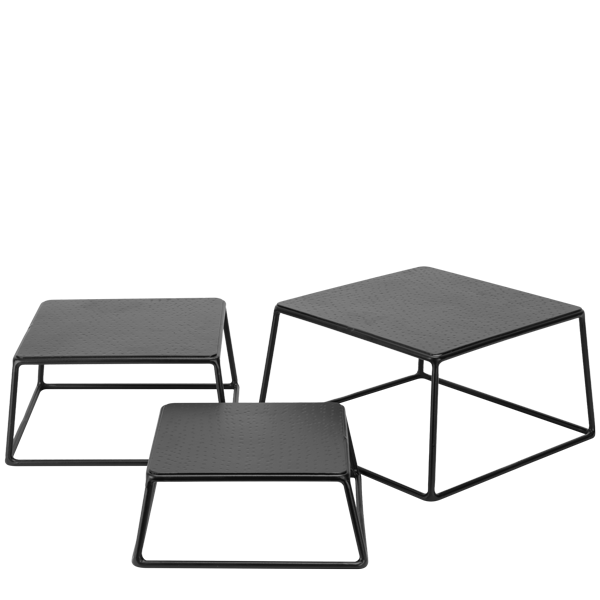CULINARO OLD SCHOOL Set 3 display-uri metalice patrate pentru bufet, 15,3x15,3xh8cm/18x18xh10,3cm/20,3x20,3xh13cm, negru mat [2]