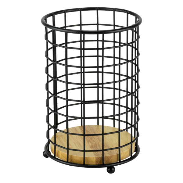 CULINARO OLD SCHOOL Suport pentru tacamuri/ustensile rotund, D12xh16cm, metal/lemn, negru [1]