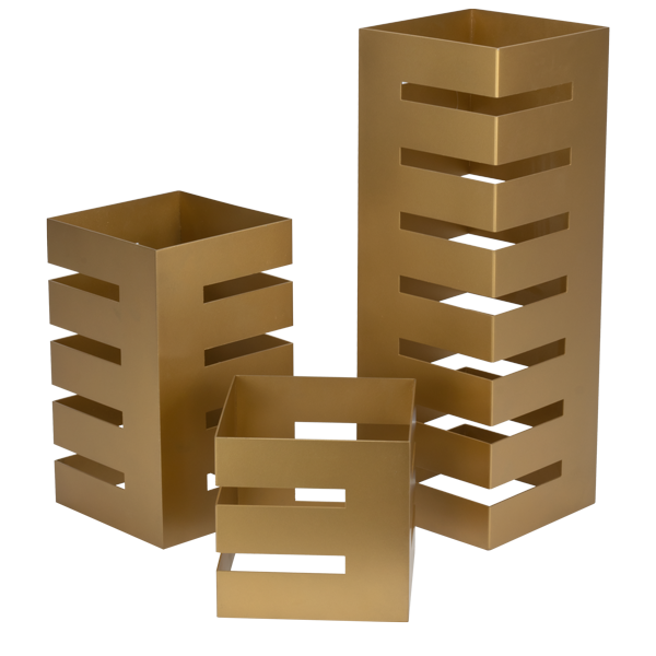 CULINARO Set 3 standuri metalice expunere bufet patrate, 15x15xh15cm/15x15xh28cm/15x15xh44,75cm, aurii [1]
