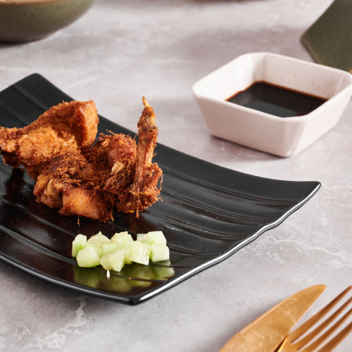 CULINARO STREET FOOD Platou din ceramica, tip frunza banan, 23,3x14,7x2,7cm, BLACK [6]