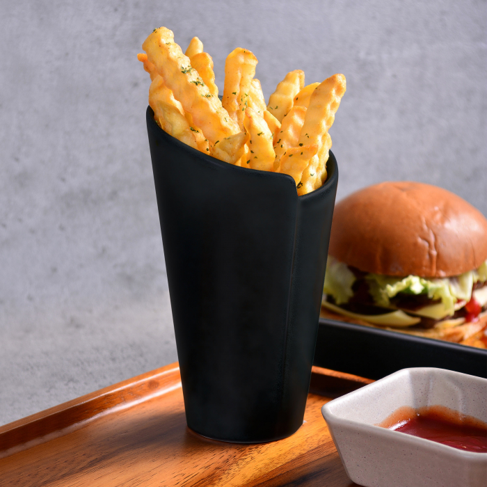 CULINARO STREET FOOD Recipient servire cartofi prajiti/snacks conic, D8,8xh14,8cm, ceramica, BLACK [4]