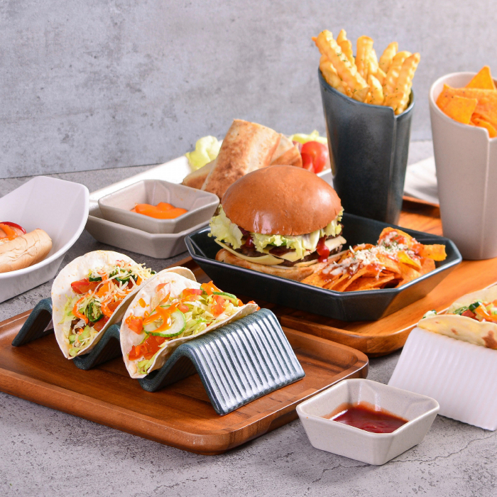 CULINARO STREET FOOD Suport taco cu 2-3 compartimente, ceramica, 23,2x10,4xh4,3cm, BLACK [6]