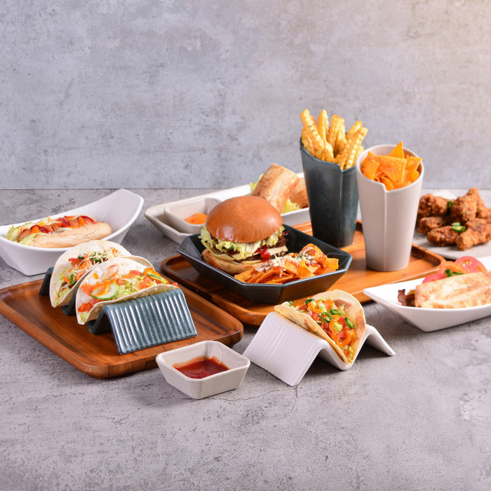 CULINARO STREET FOOD Suport taco cu 2-3 compartimente, ceramica, 23,2x10,4xh4,3cm, BLACK [7]