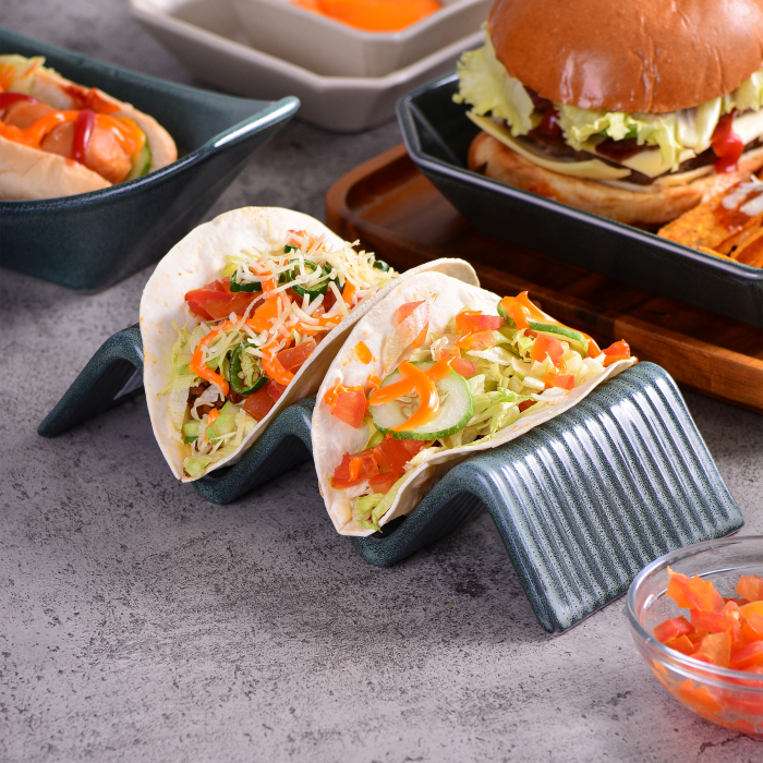 CULINARO STREET FOOD Suport taco cu 2-3 compartimente, ceramica, 23,2x10,4xh4,3cm, OLIVE [7]