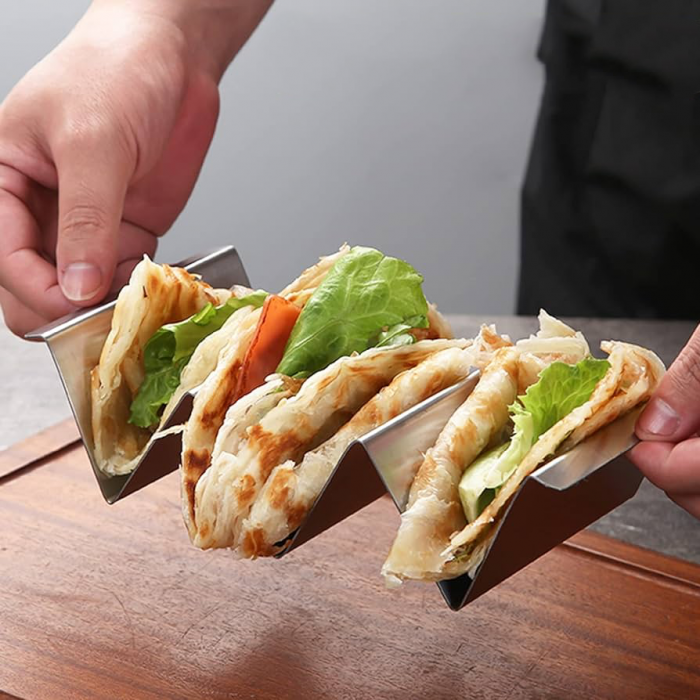 CULINARO Suport tacos pentru 2 bucati, inox, argintiu [2]