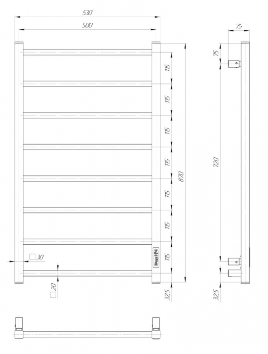 ELNA ATRIA 8 Calorifer portprosop electric negru mat, 184W, 870x530x75mm [4]