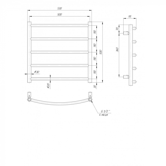 ELNA CLASSIC 5 Calorifer portprosop cu apa, inox, 500x530x95mm [2]
