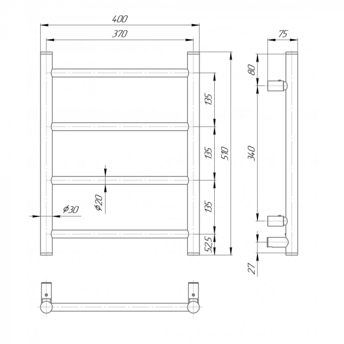 ELNA LADDER 4 Calorifer portprosop electric negru, 35W, 510x400x75mm [3]