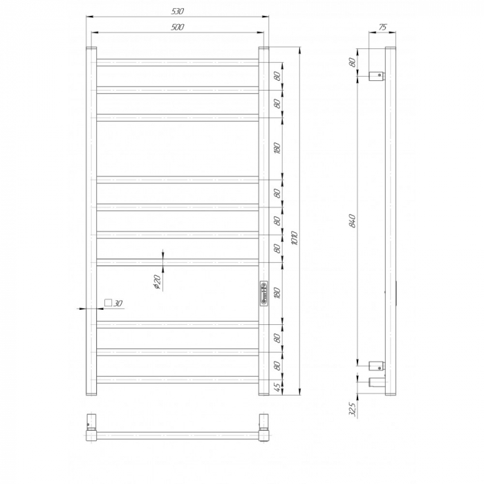 ELNA LADDER LUX 10 Calorifer portprosop electric inox, 147W, 1010x530x75mm [4]