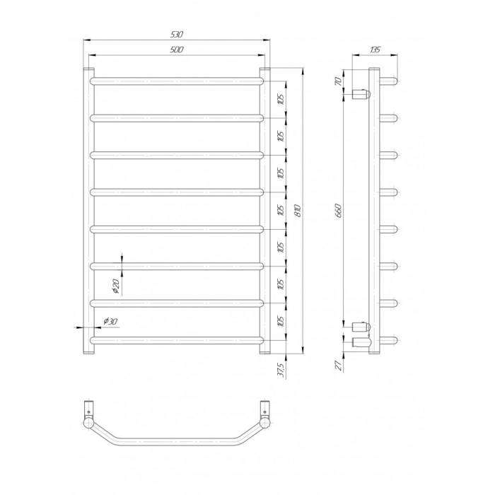 ELNA TRAPEZIUM 8 Calorifer portprosop electric negru, 130W, 810x530x135mm [2]