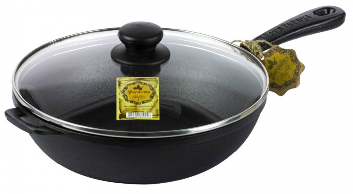 MAYSTERNYA Tigaie fonta cu maner si capac sticla, D28xh6cm [1]
