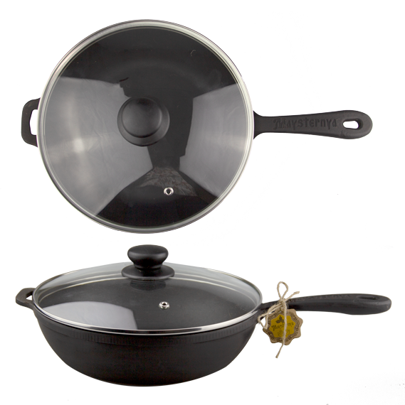 MAYSTERNYA Tigaie fonta cu maner si capac sticla, D28xh6cm [2]