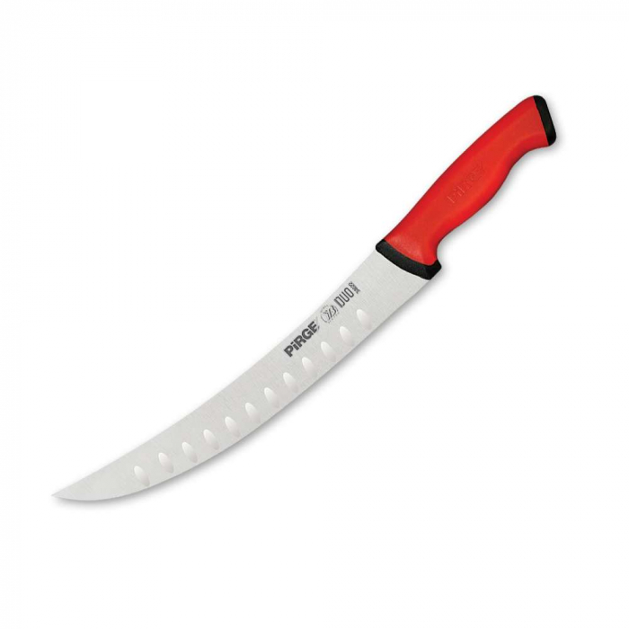 PIRGE DUO Cutit pentru tocat si feliat carne profesional, lama inox 21cm cu alveole, maner rosu [1]
