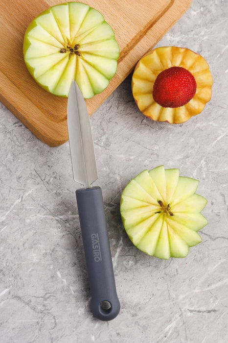 PIRGE GASTRO Cutit pentru sculptat fructe si legume, forma V, profesional, lama inox 8,5cm, maner gri [4]