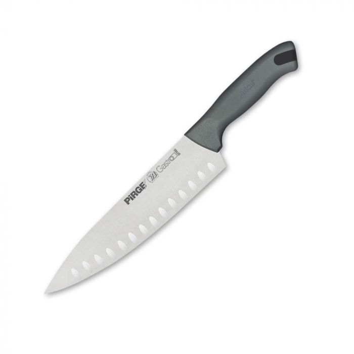 PIRGE GASTRO Cutitul bucatarului profesional, lama inox 23cm cu alveole, maner gri [1]