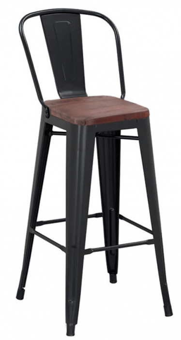 RAKI ANTIQUE Scaun metalic bar 46x44x117,5cm cu sezut lemn BLACK MATTE [1]
