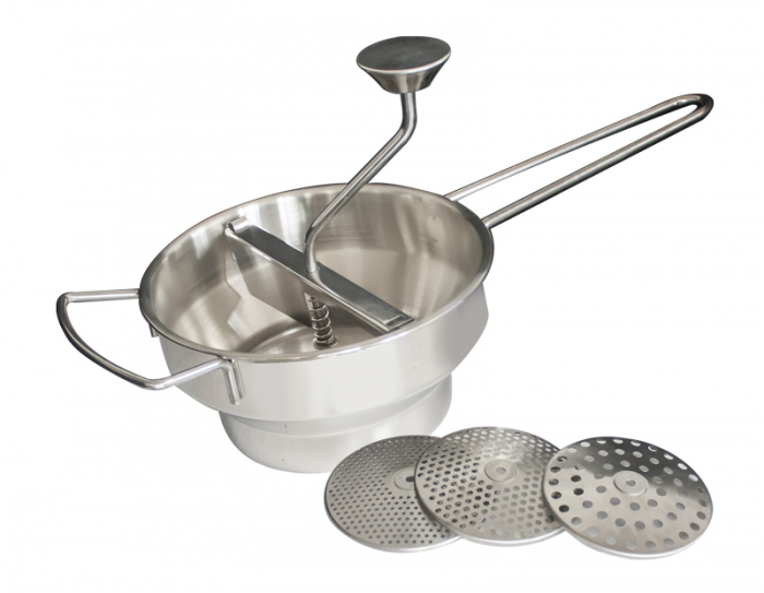 RAKI Aparat pentru pasat legume si fructe din inox, cu 3 site interschimbabile [1]
