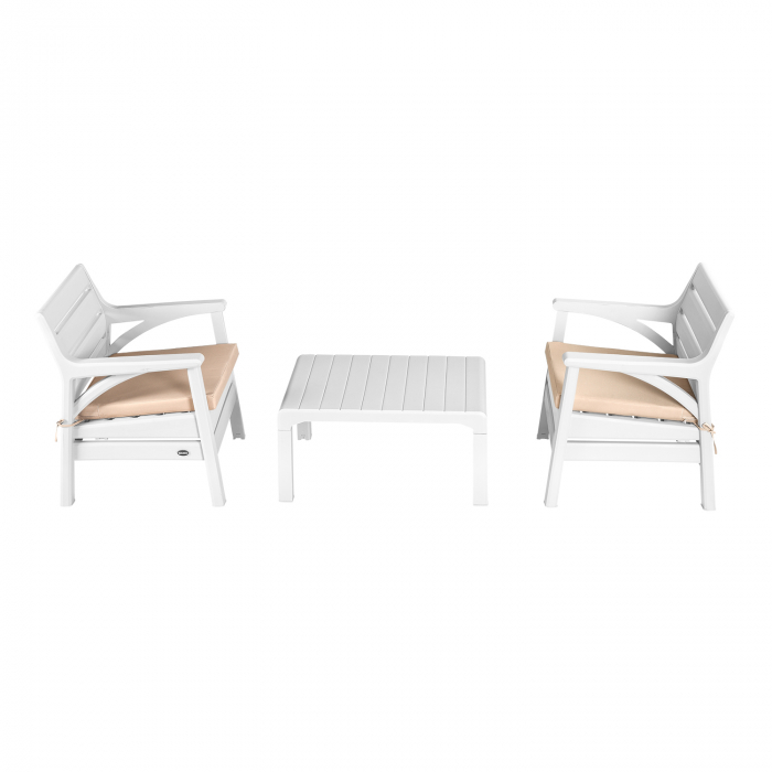 RAKI BARCELONA Set mobila gradina, 2 fotolii si masa culoara alba, plastic, textura lemn [1]