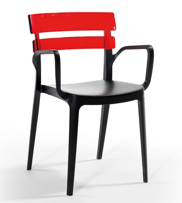 RAKI BERMUDA BISTRO Scaun terasa cu brate, 54,5x51xh81,6cm din polipropilena cu fibra de sticla, negru-rosu [1]