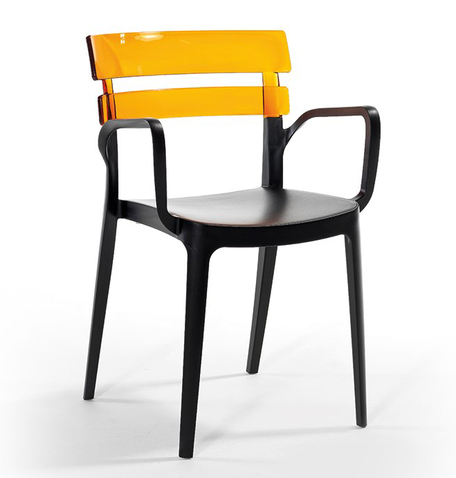 RAKI BERMUDA BISTRO Scaun terasa cu brate, 54,5x51xh81,6cm polipropilena cu fibra de sticla, negru-mustar [1]