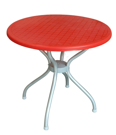 RAKI BETA Masa gradina/terasa rotunda rosie, D80xh72,5cm, blat polipropilena, picioare aluminiu [1]