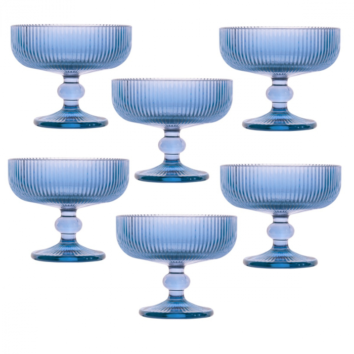 RAKI BLOOM BLUE Set 6 cupe/pahare cu picior pentru desert, 280ml, D12xh10cm, sticla, albastru/transparent [1]