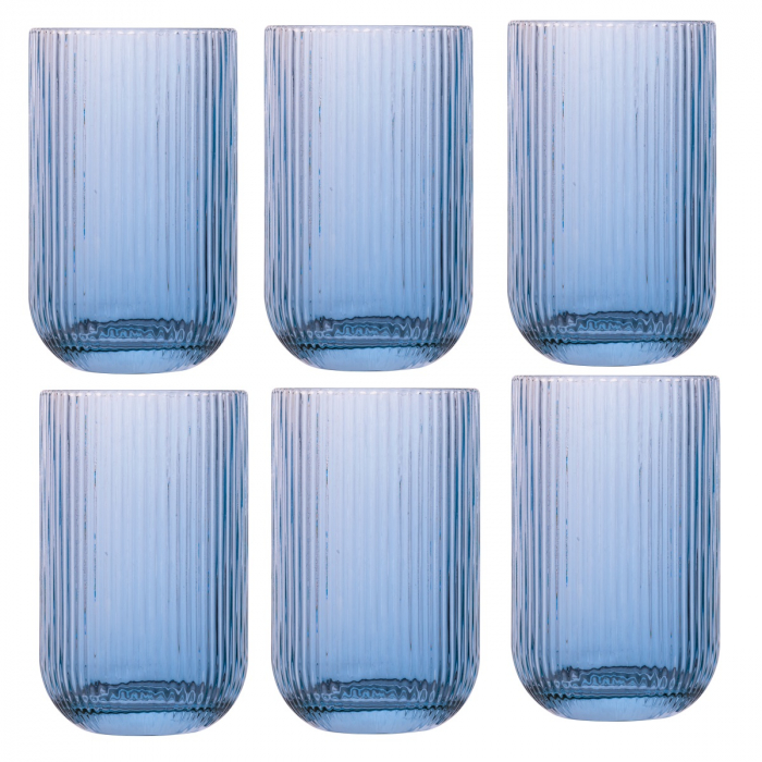 RAKI BLOOM BLUE Set 6 pahare inalte long drink universale, 410ml, D8xh13cm, sticla, albastru/transparent [1]