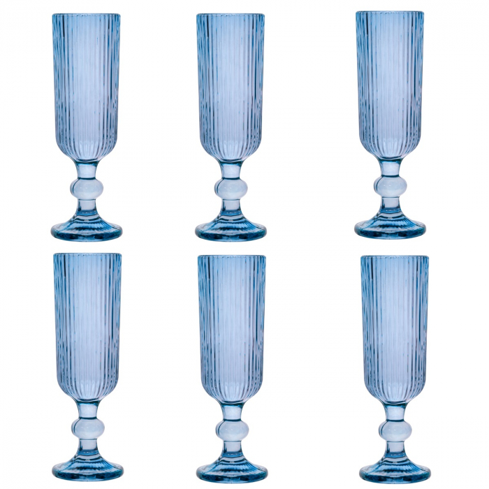 RAKI BLOOM BLUE Set 6 pahare sampanie, 150ml, D6xh18,5cm, sticla, albastru/transparent [1]