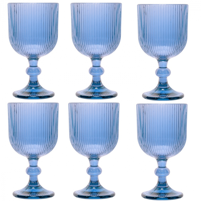 RAKI BLOOM BLUE Set 6 pahare vin alb, 250ml, D8xh14,5cm, sticla, albastru/transparent [1]
